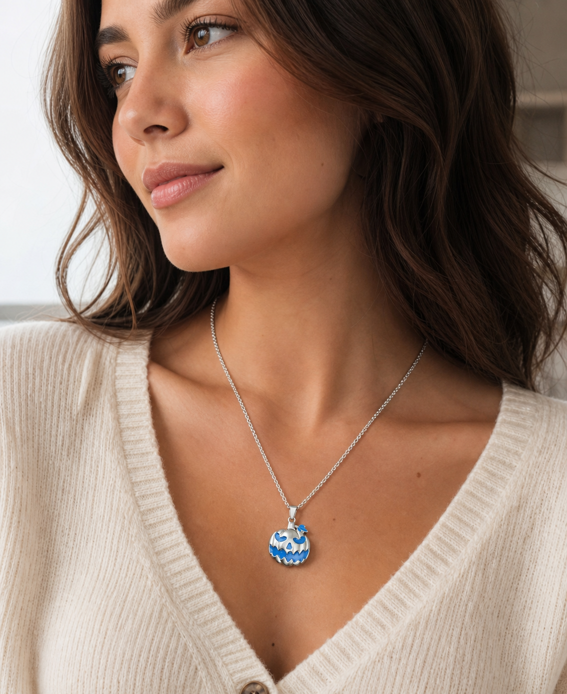 Blue and Silver-Tone Pendant Necklace,Studio7Fashion