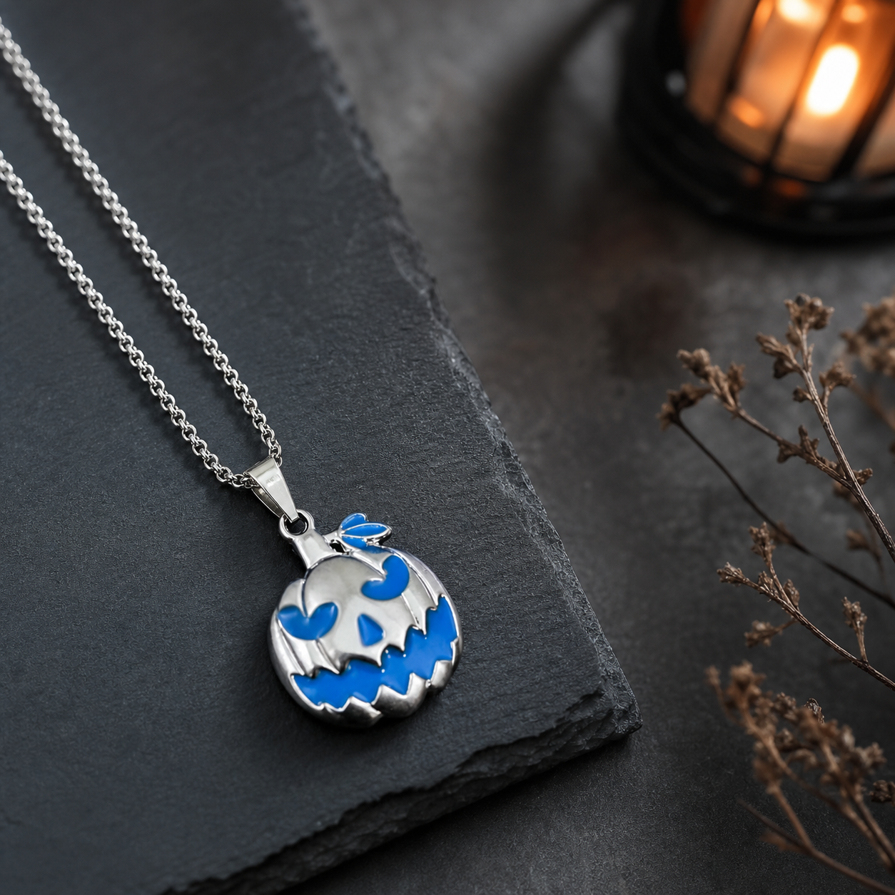 Blue and Silver-Tone Scalloped Pendant Necklace,Studio7Fashion