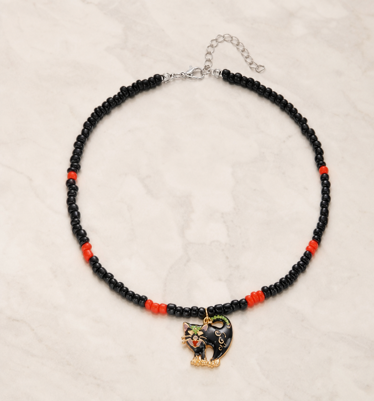 necklace, beaded necklace, heart pendant, black jewelry, red jewelry, women's jewelry, everyday wear, gift,Studio7Fashion