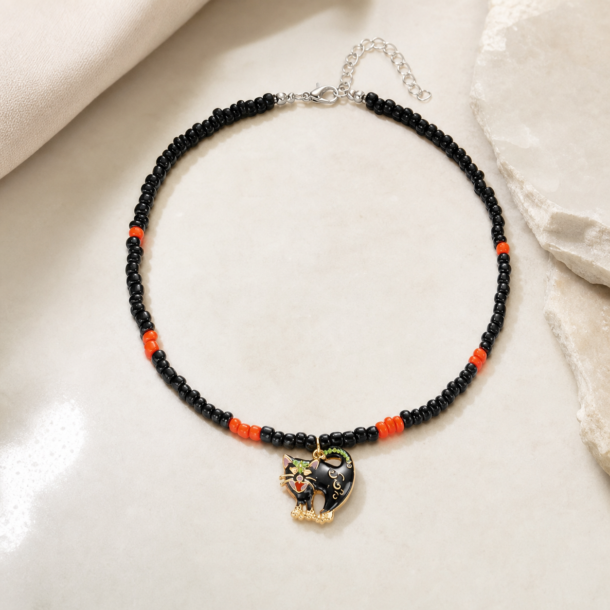 Black and Red Beaded Heart Pendant Necklace,Studio7Fashion