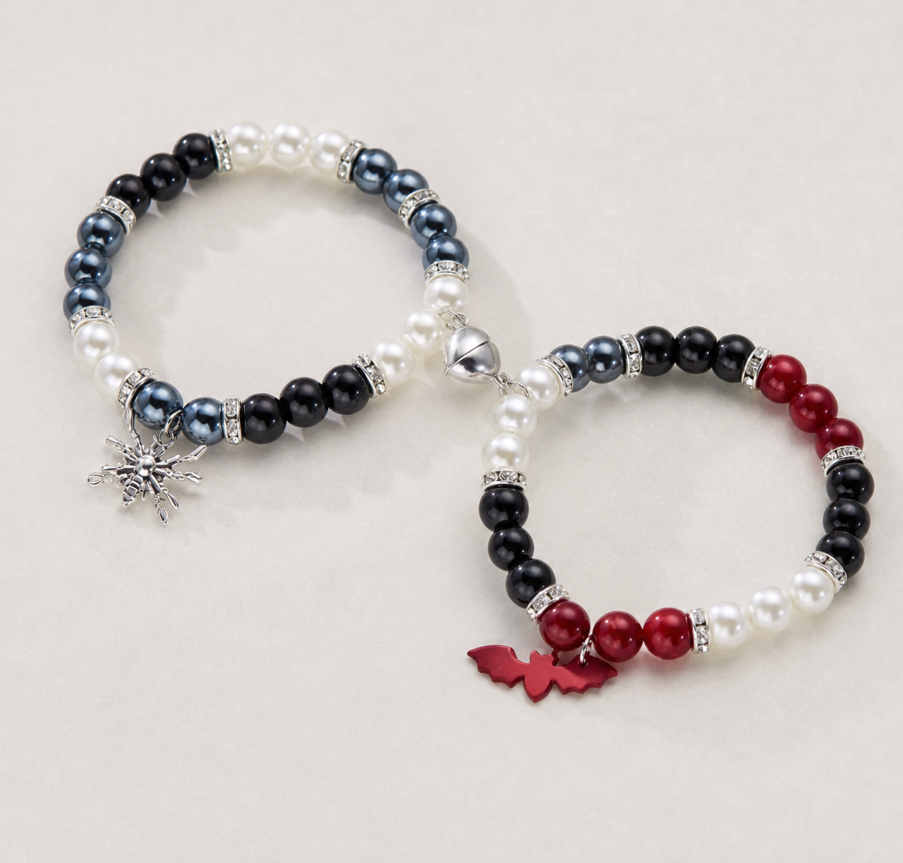 bracelet, beaded bracelet, bracelet duo, black jewelry, white jewelry, red jewelry, charm bracelet, elastic bracelet, colorful jewelry, everyday wear, gift,Studio7Fashion