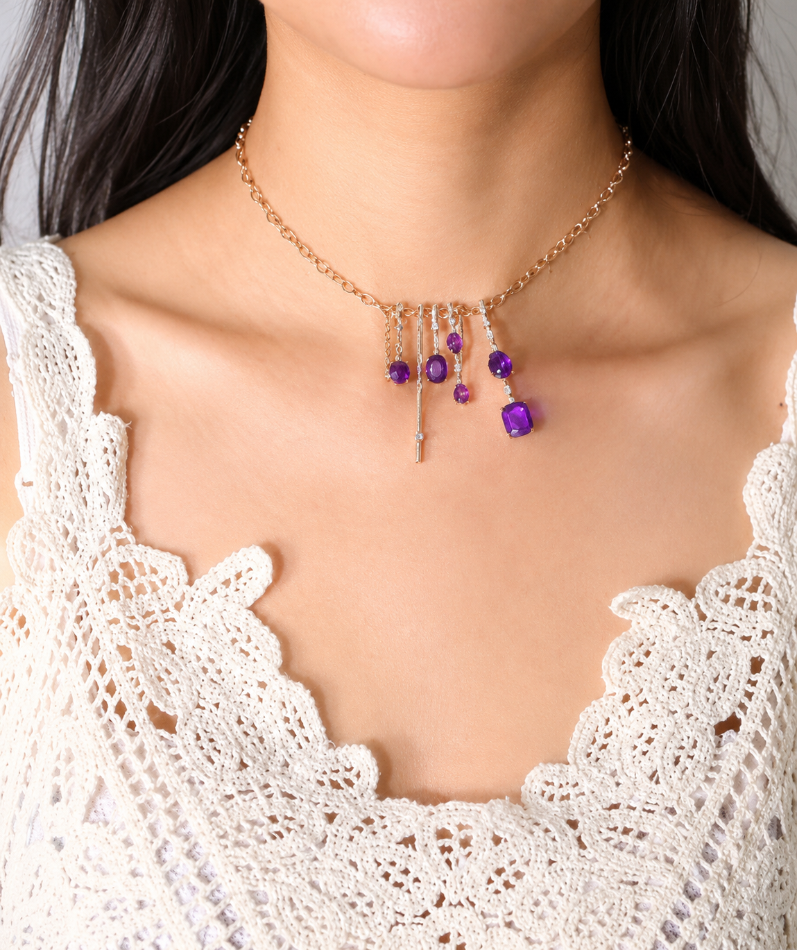 Geometric Purple Dangle Necklace