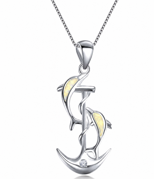 Dancing Dolphins Anchor Necklace