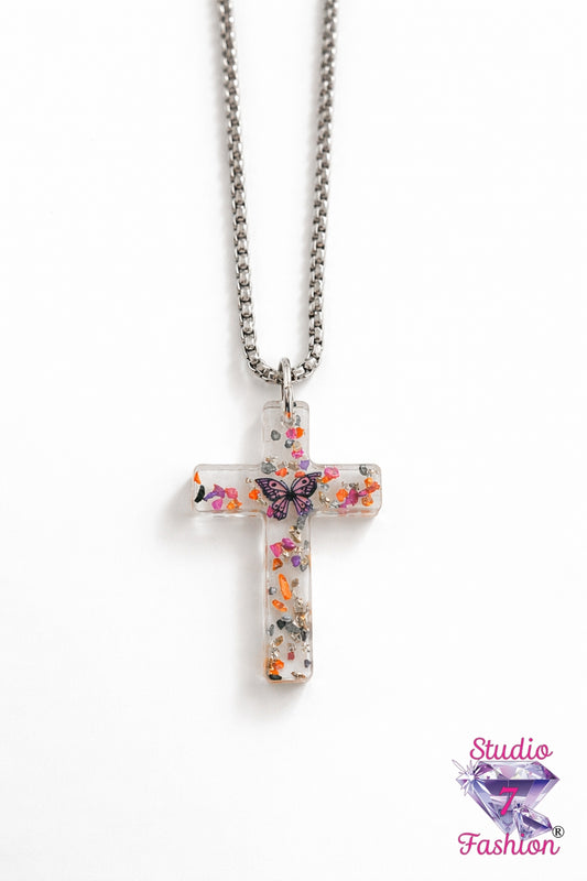 Butterfly Garden Cross Necklace