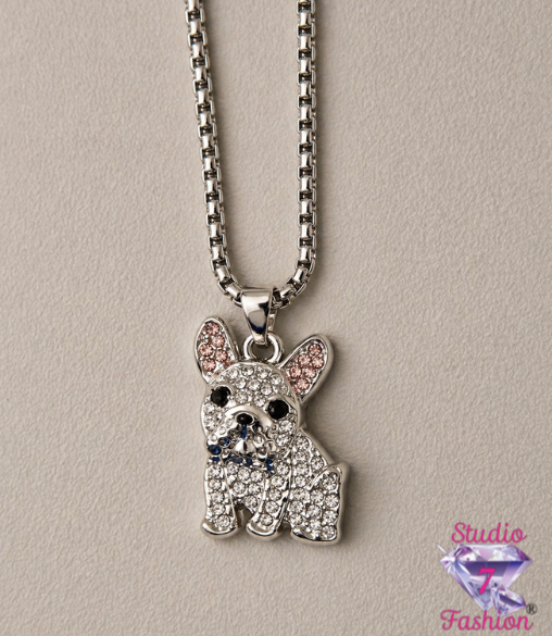 Dapper Frenchie Pavé Pendant Necklace