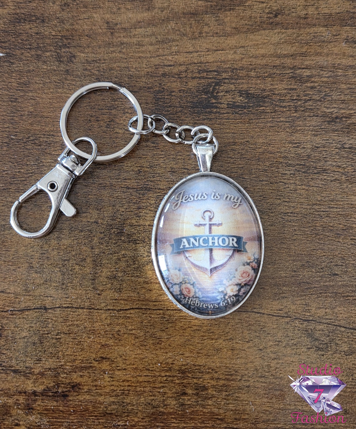 Anchored in Faith Floral Keychain