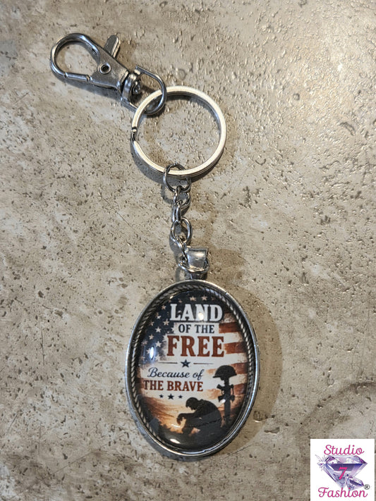Land of The Free Patriotic Cabochon Keychain