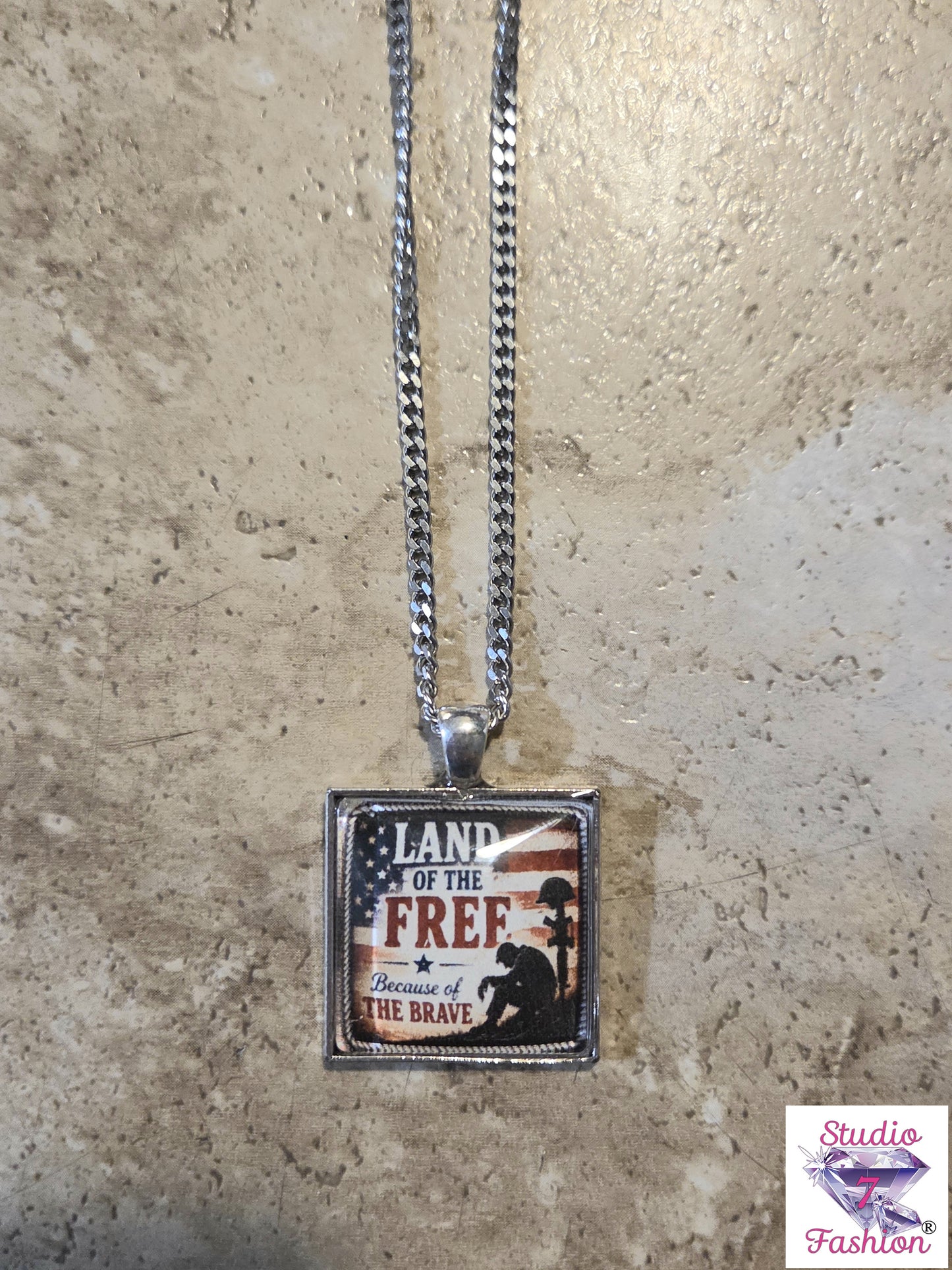 Land of The Free Patriotic Necklace Square
