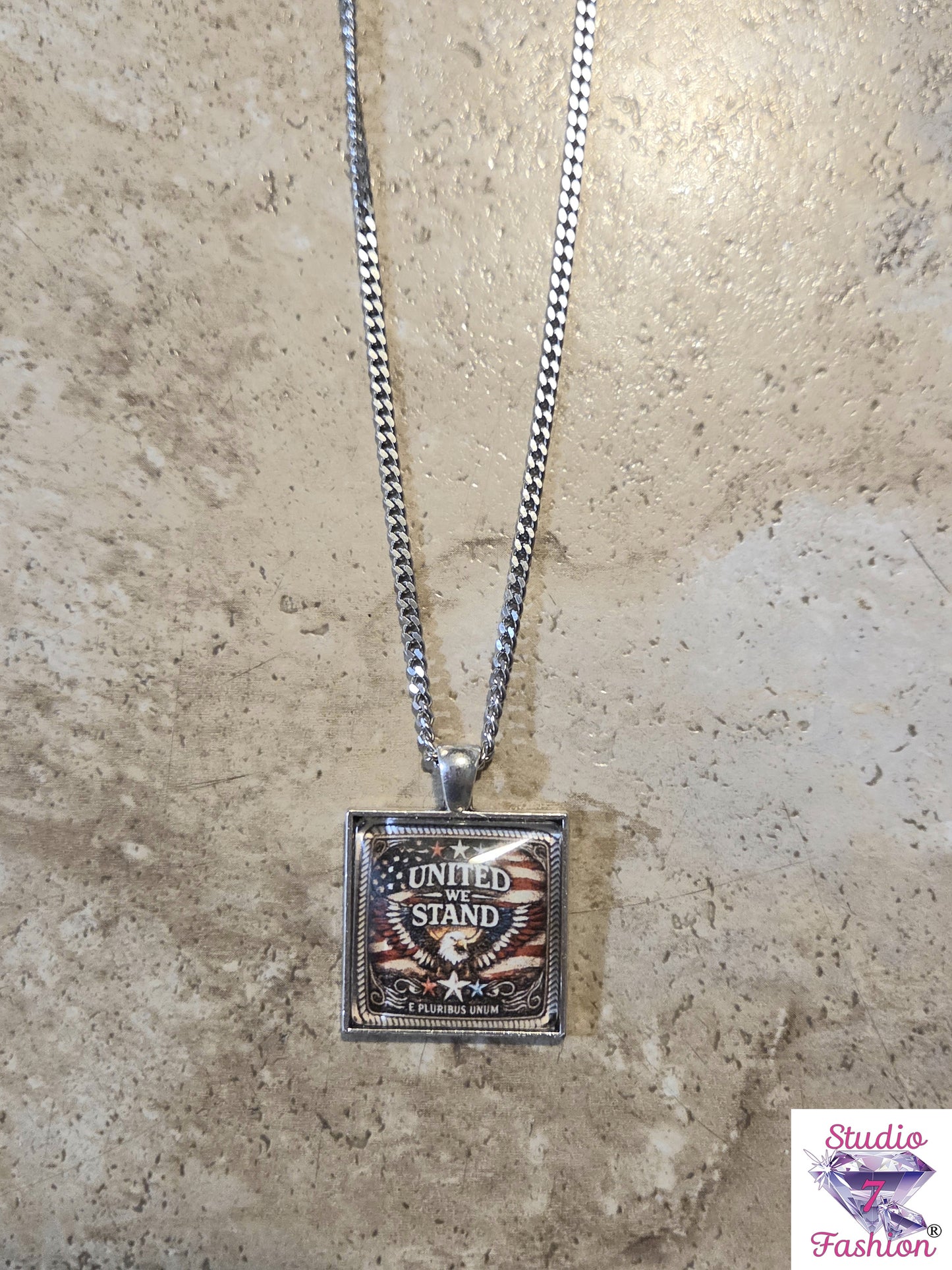 United We Stand Patriotic Eagle Necklace Square