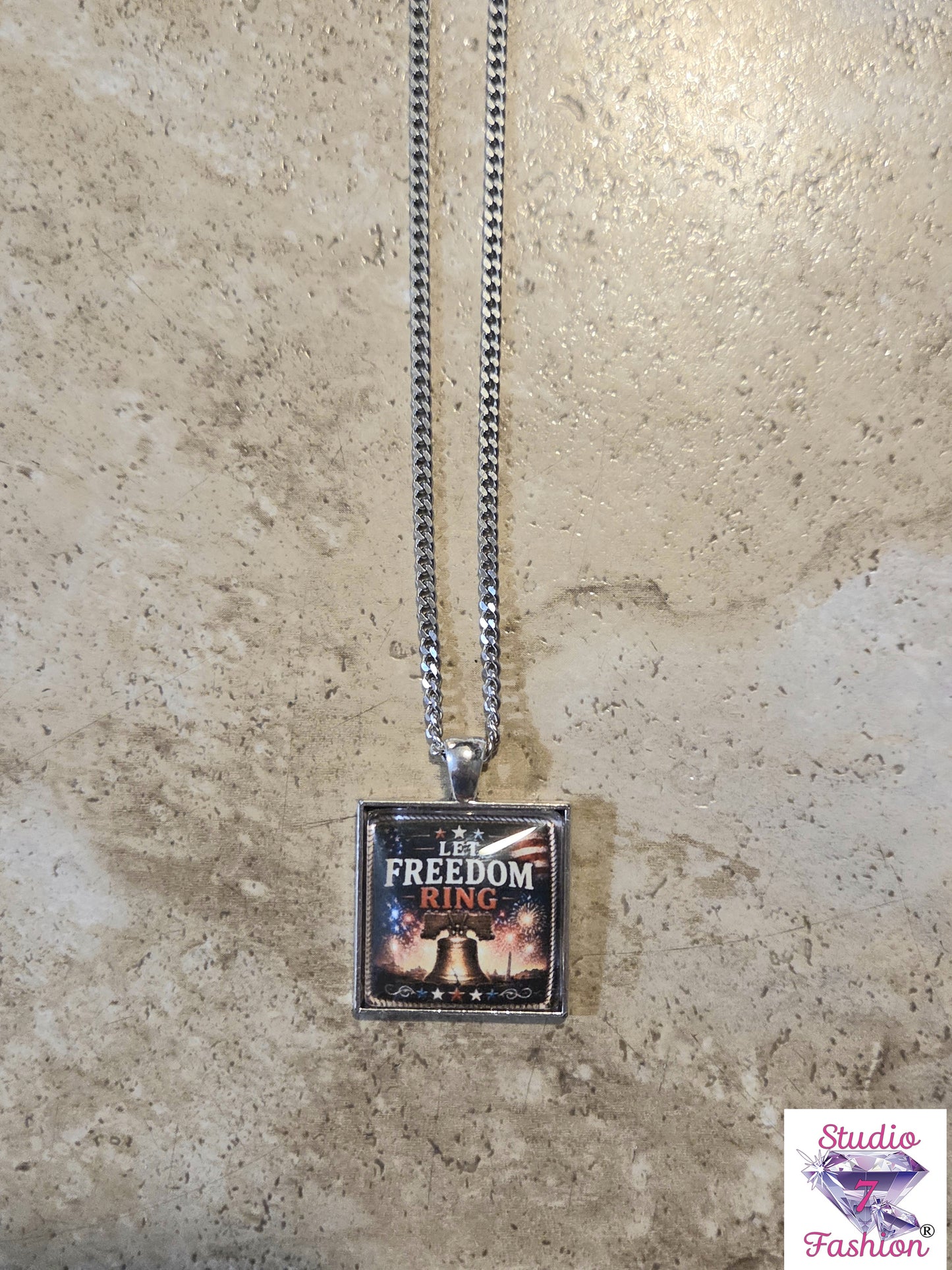 Let Freedom Ring Patriotic Liberty Bell Necklace Square