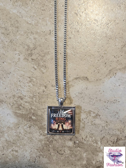 Let Freedom Ring Patriotic Liberty Bell Necklace Square