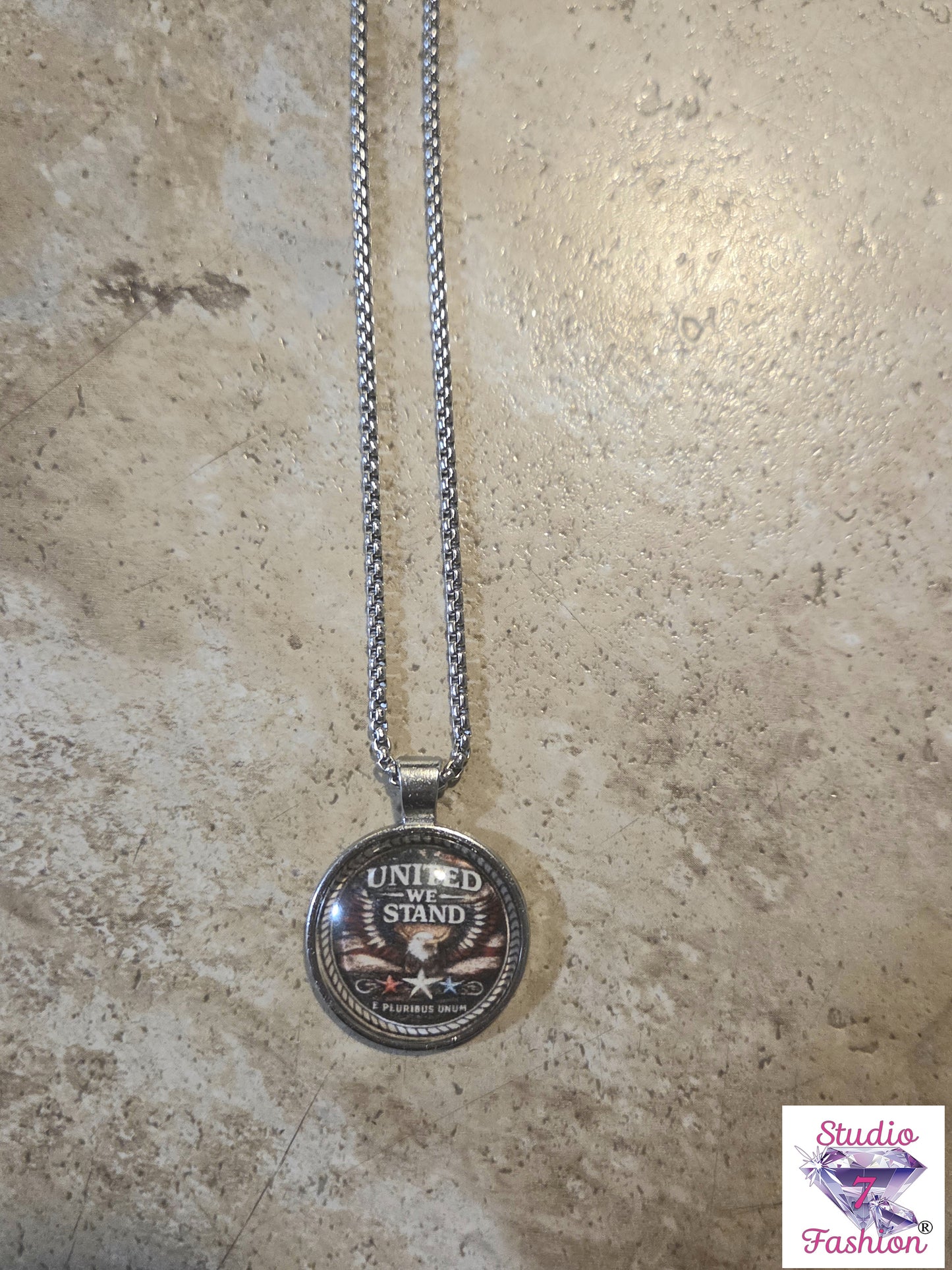 United We Stand Patriotic Eagle Necklace Circle