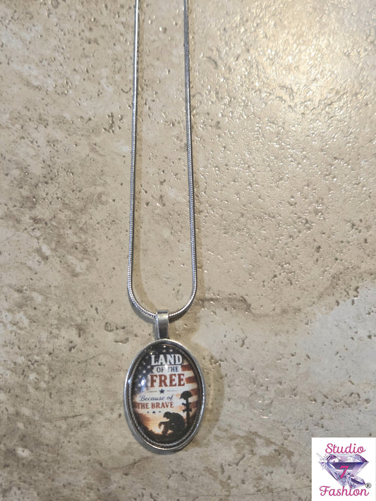 Land of The Free Patriotic Necklace Oval