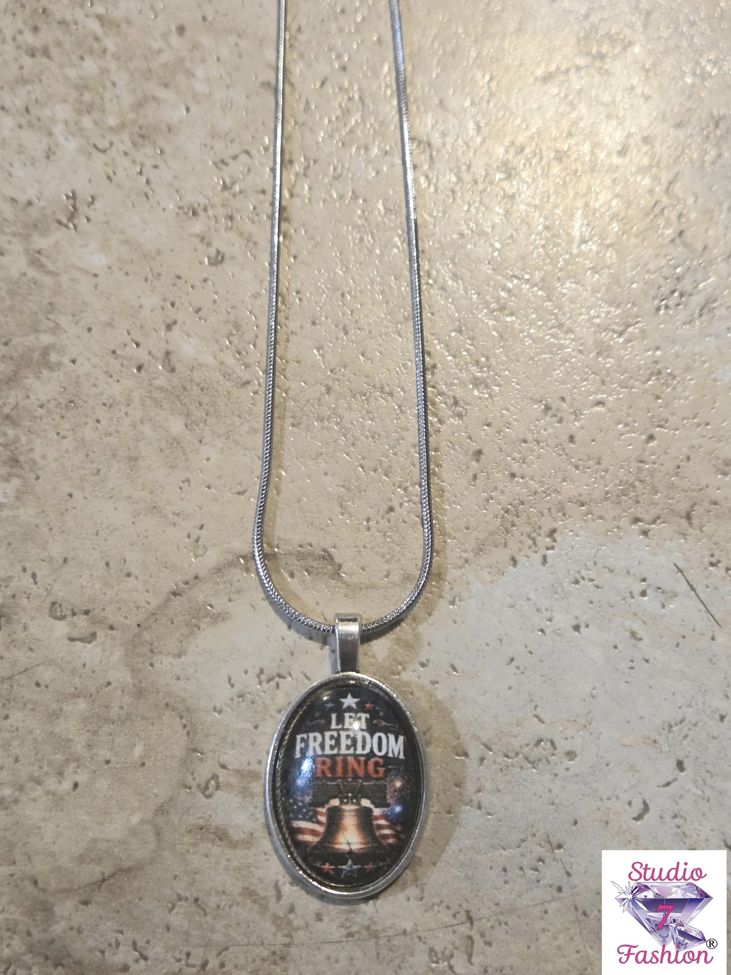Let Freedom Ring Patriotic Liberty Bell Necklace Oval