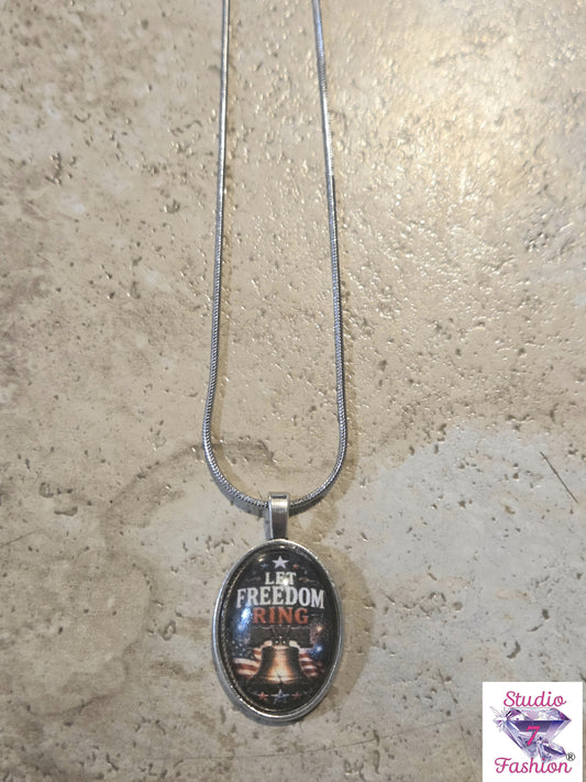 Let Freedom Ring Patriotic Liberty Bell Necklace Oval