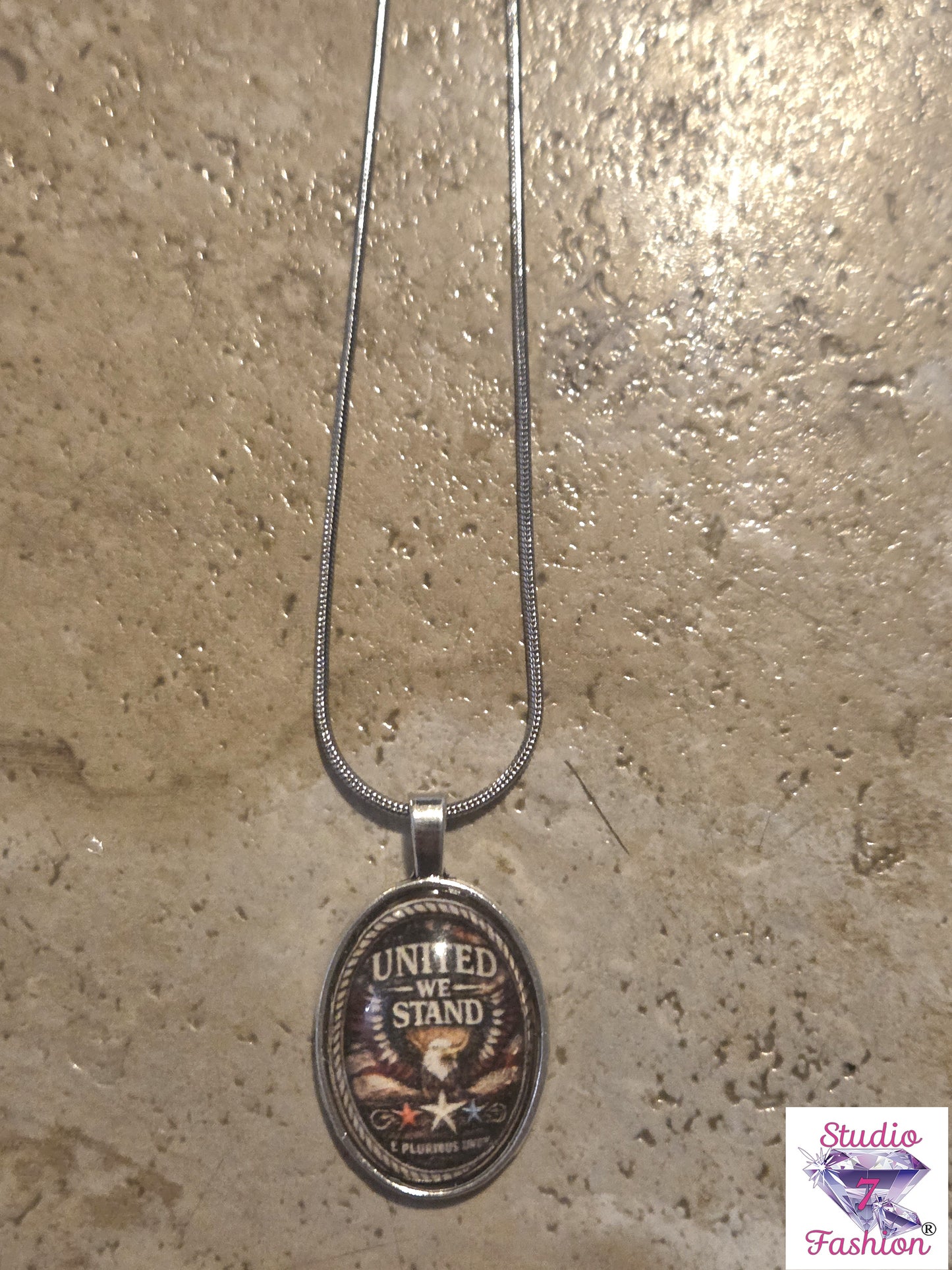 United We Stand Patriotic Eagle Necklace Oval