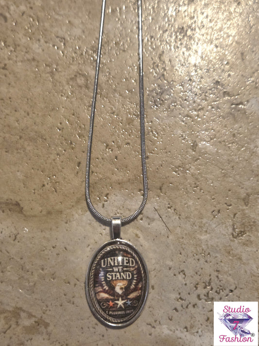 United We Stand Patriotic Eagle Necklace Oval