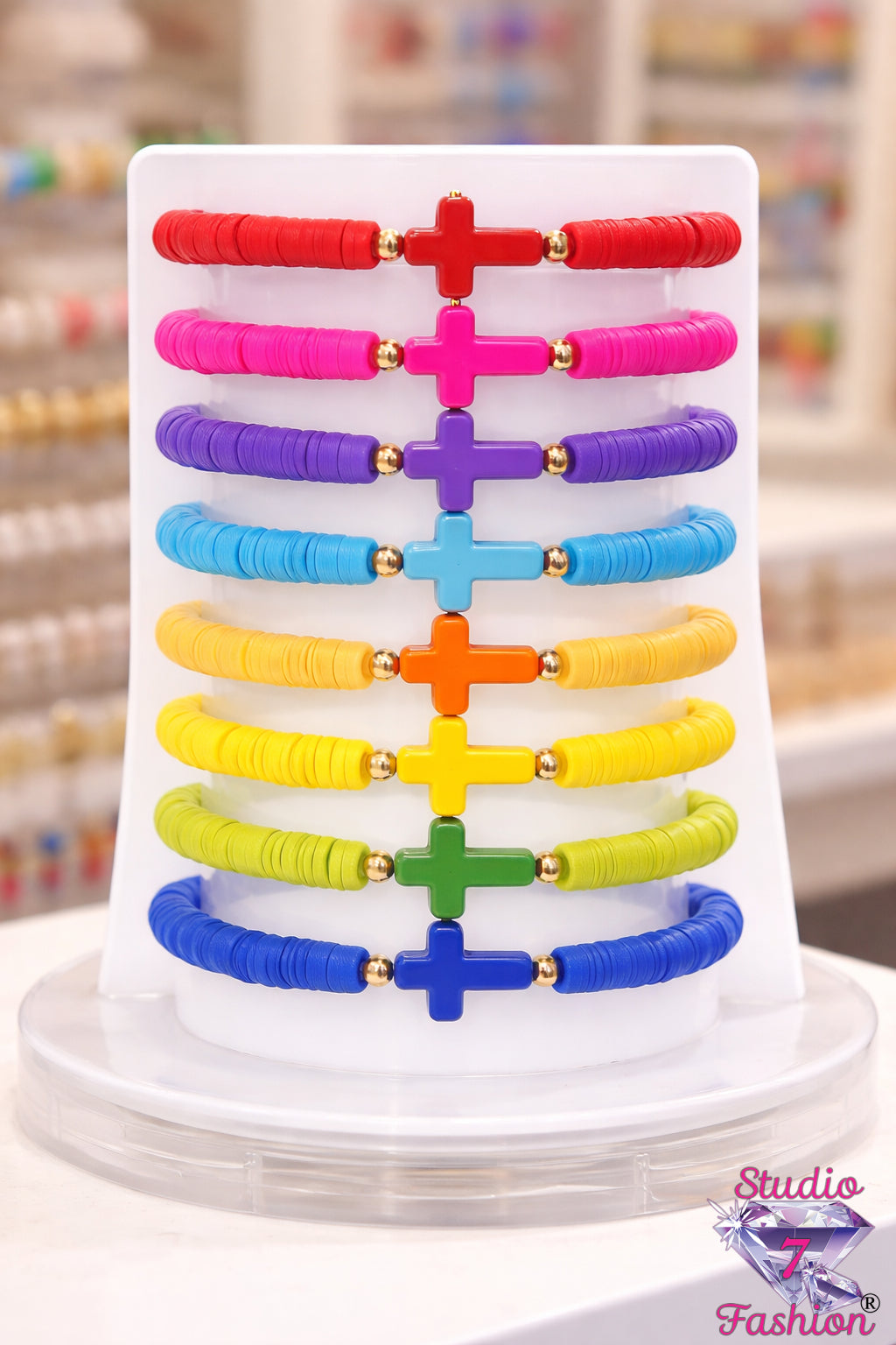 Radiant Faith Cross Heishi Bracelet