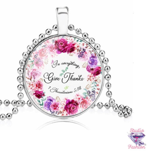 Give Thanks Floral Scripture Necklace