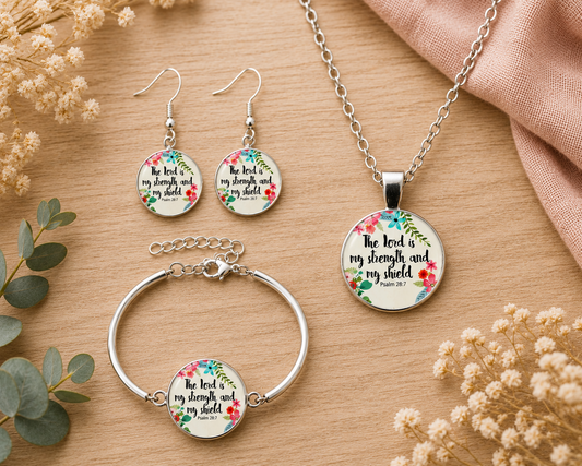 Strength and Shield Necklace Earring Set