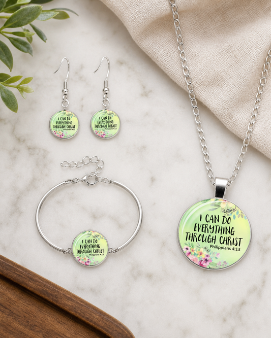I Can Do Everything Through Christ Philippians 4:13 Jewelry Set,Studio7Fashion