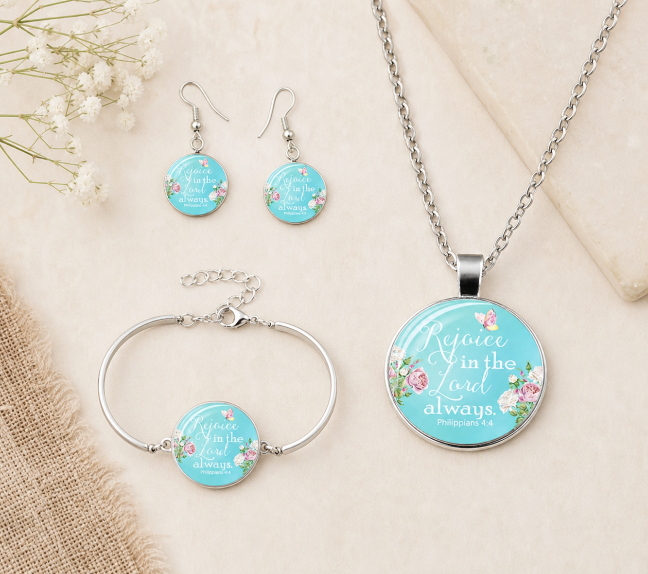 Rejoice in the Lord Always Jewelry Set,Studio7Fashion