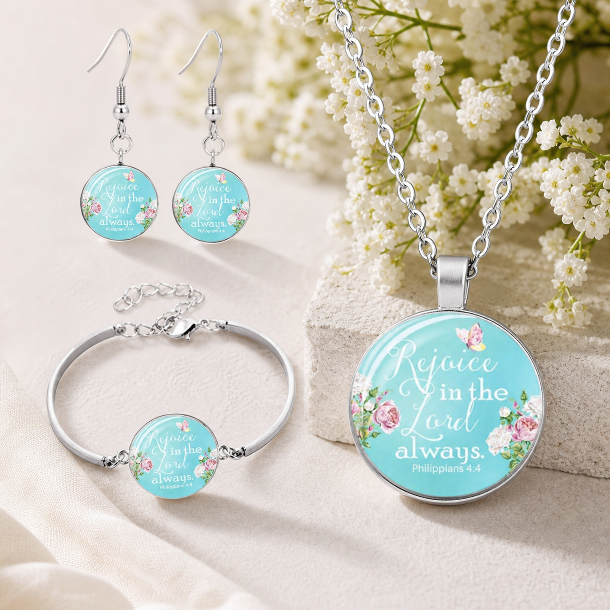 Rejoice in the Lord Always Jewelry Set,Studio7Fashion