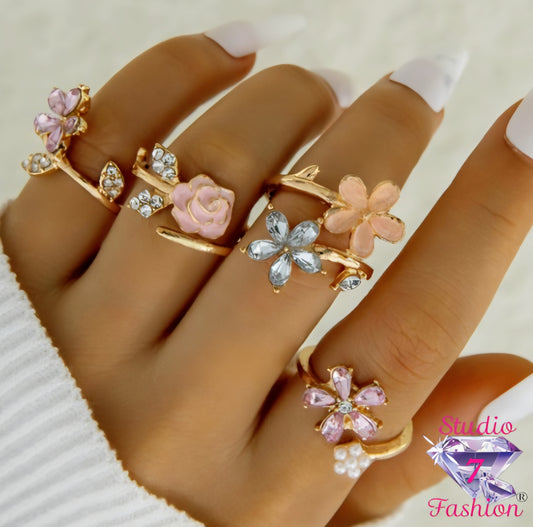 Blossom and Vine Floral Knuckle Rings