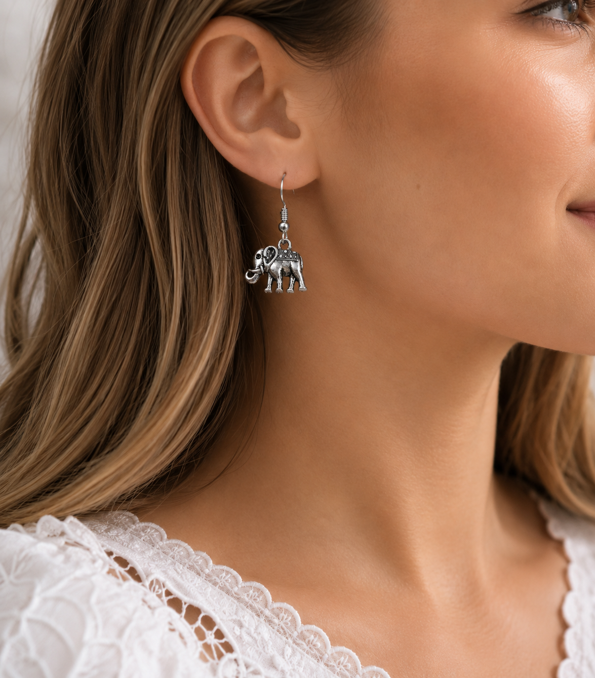 Silver Elephant Dangle Earrings
