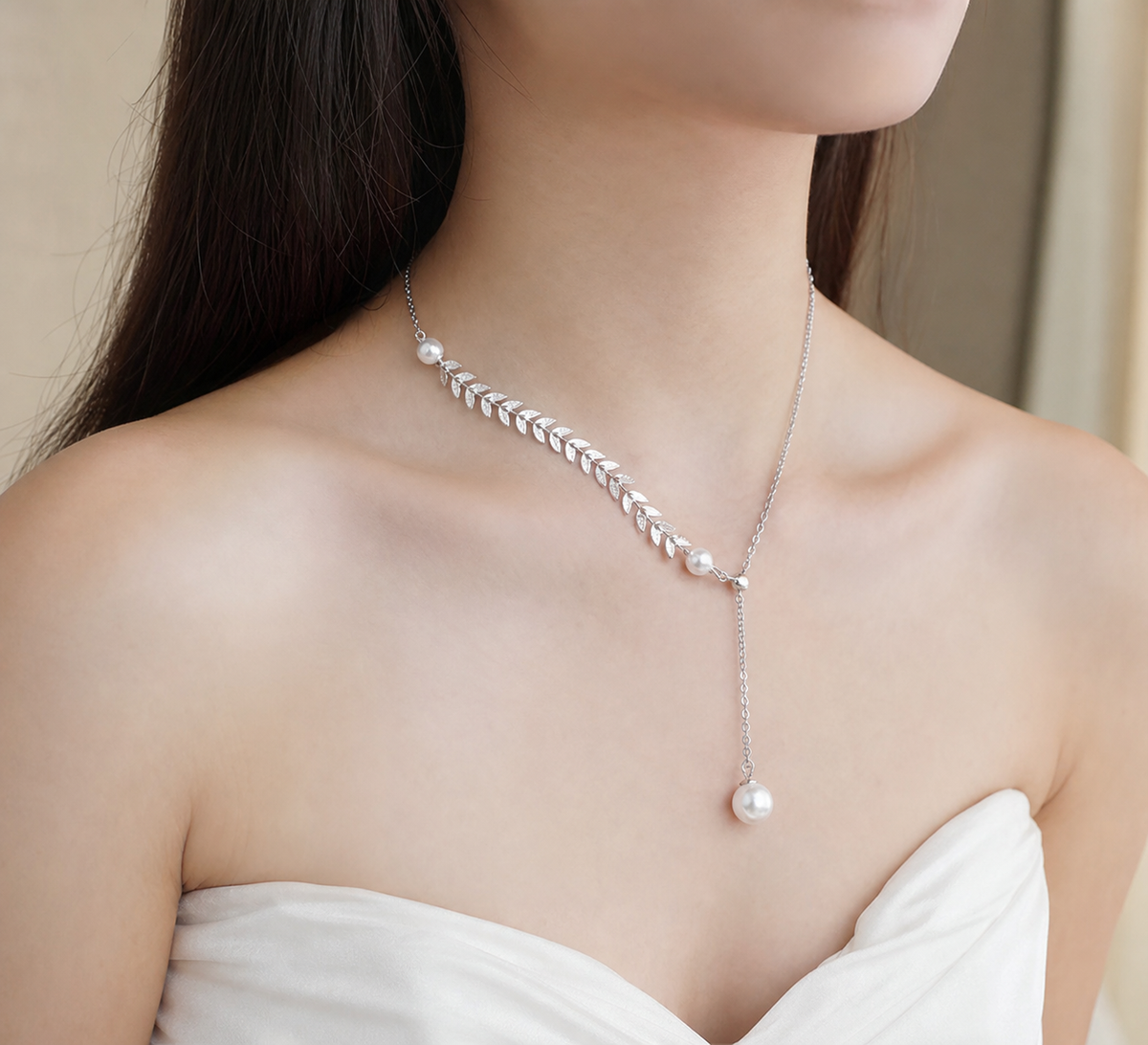 Silver-Tone Leaf Y-Drop Necklace | Studio7Fashion,Studio7Fashion