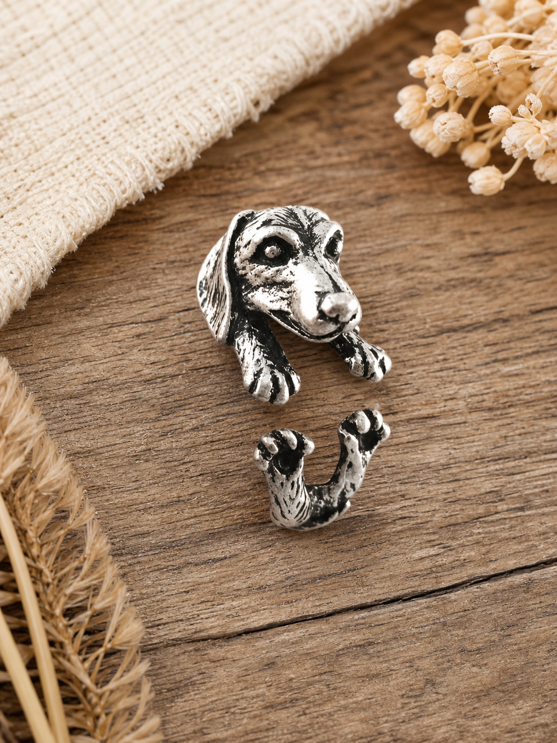 Silver-Tone Dog Open Wrap Ring,Studio7Fashion