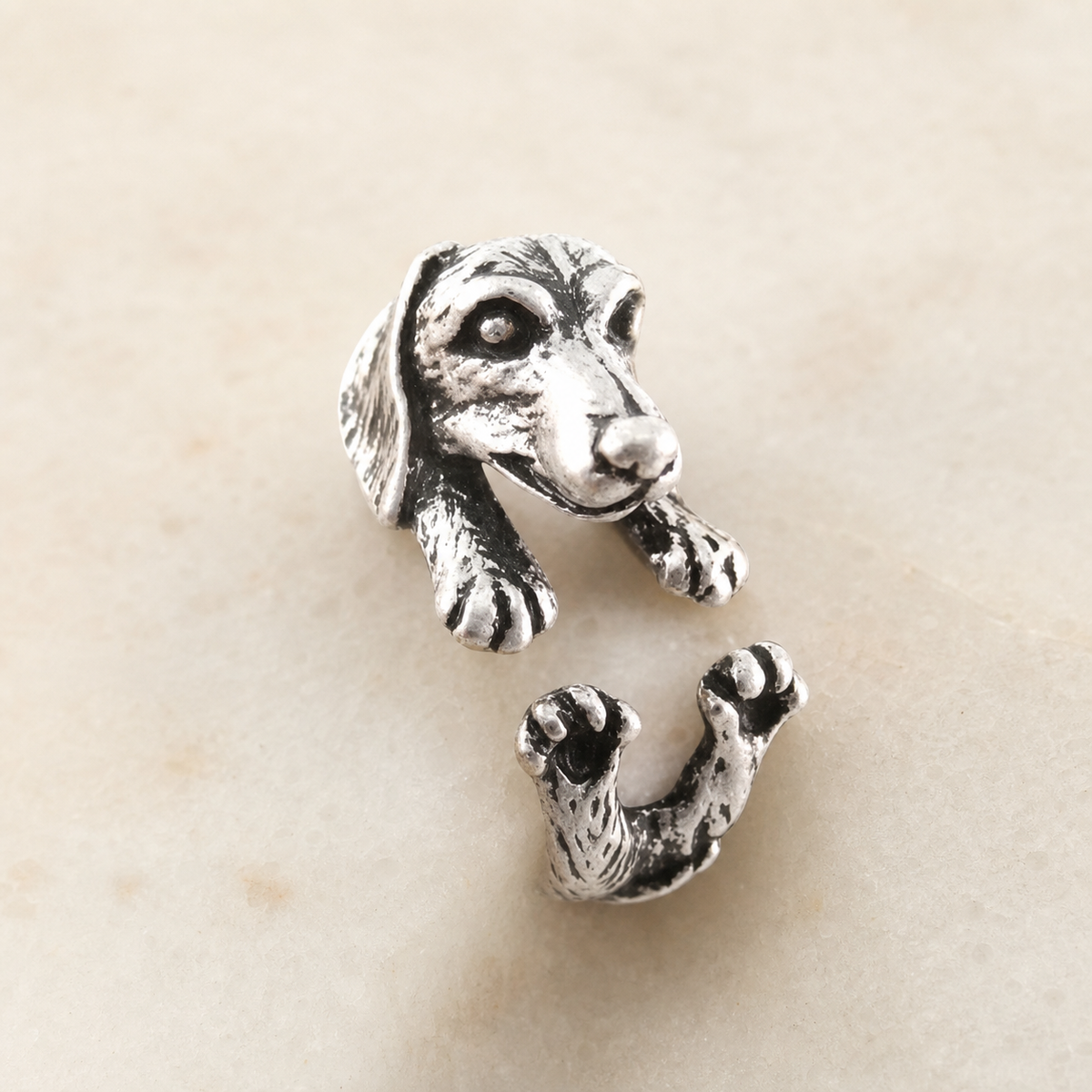 ring, dog ring, dog lover gift, animal jewelry, silver-tone ring, wrap ring, statement ring, whimsical jewelry, pet lover gift,Studio7Fashion