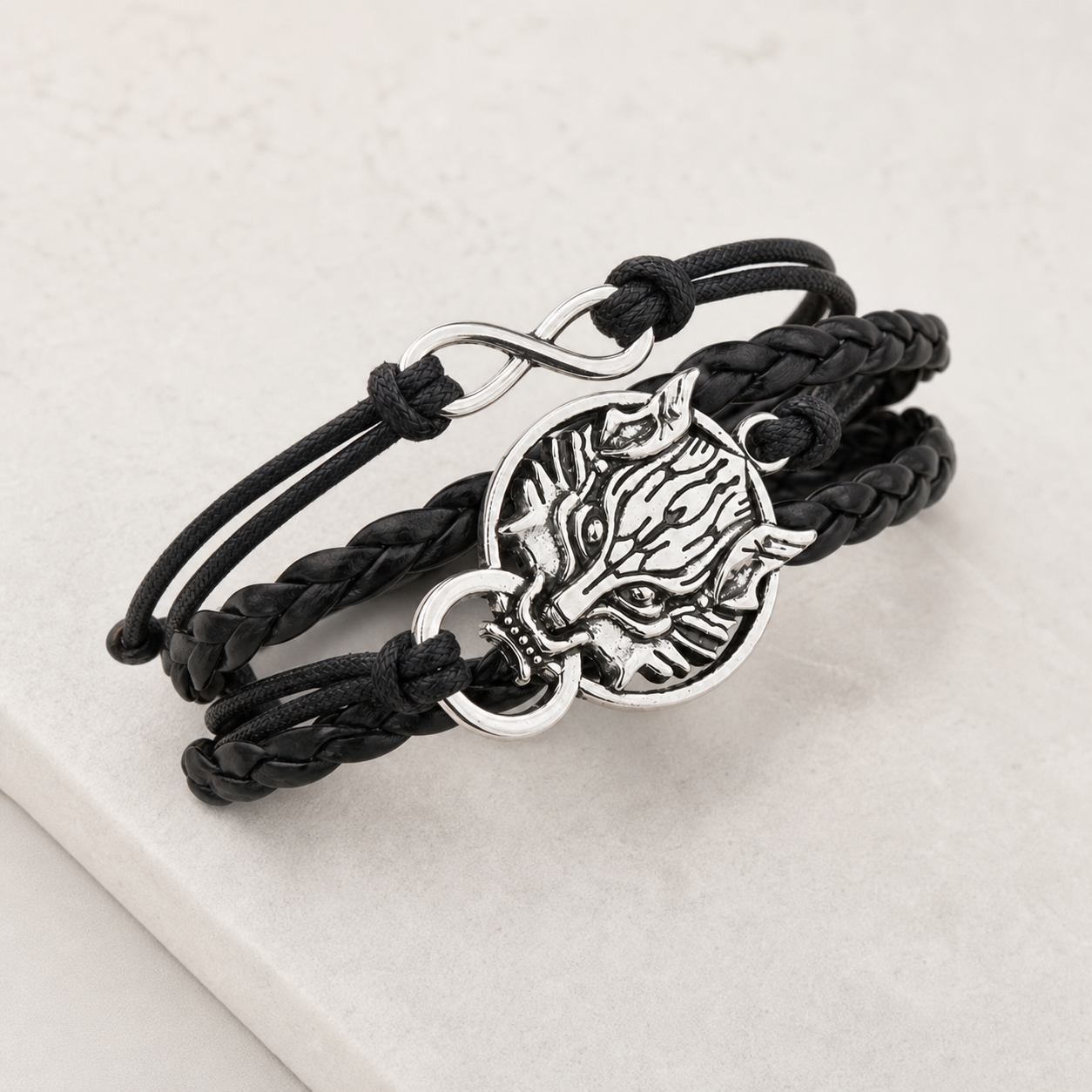 bracelet, dragon bracelet, black bracelet, braided bracelet, silver-tone jewelry, fantasy jewelry, symbolic jewelry, unisex accessory, gift,Studio7Fashion