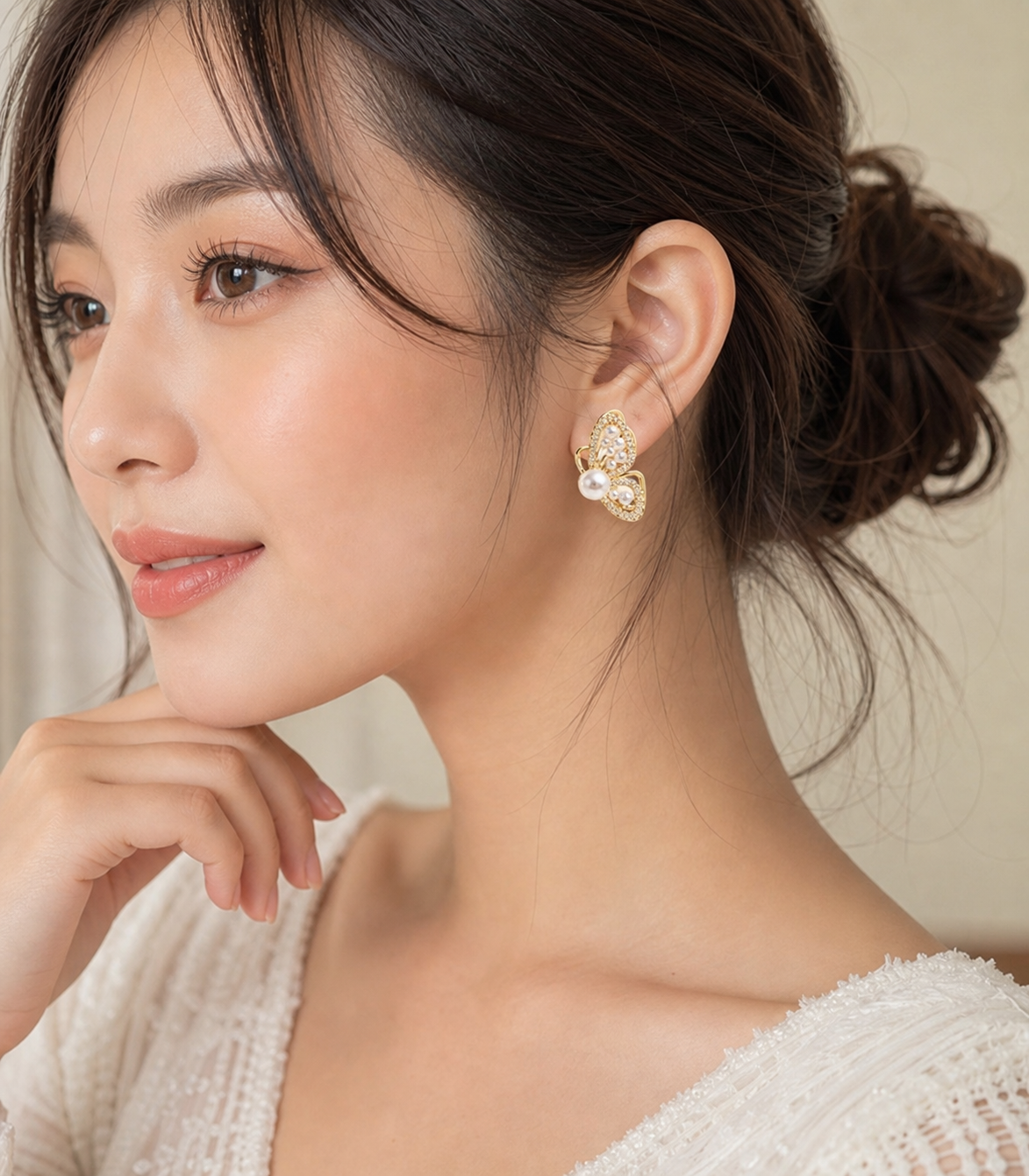 Gold-Tone Pearl Butterfly Earrings,Studio7Fashion