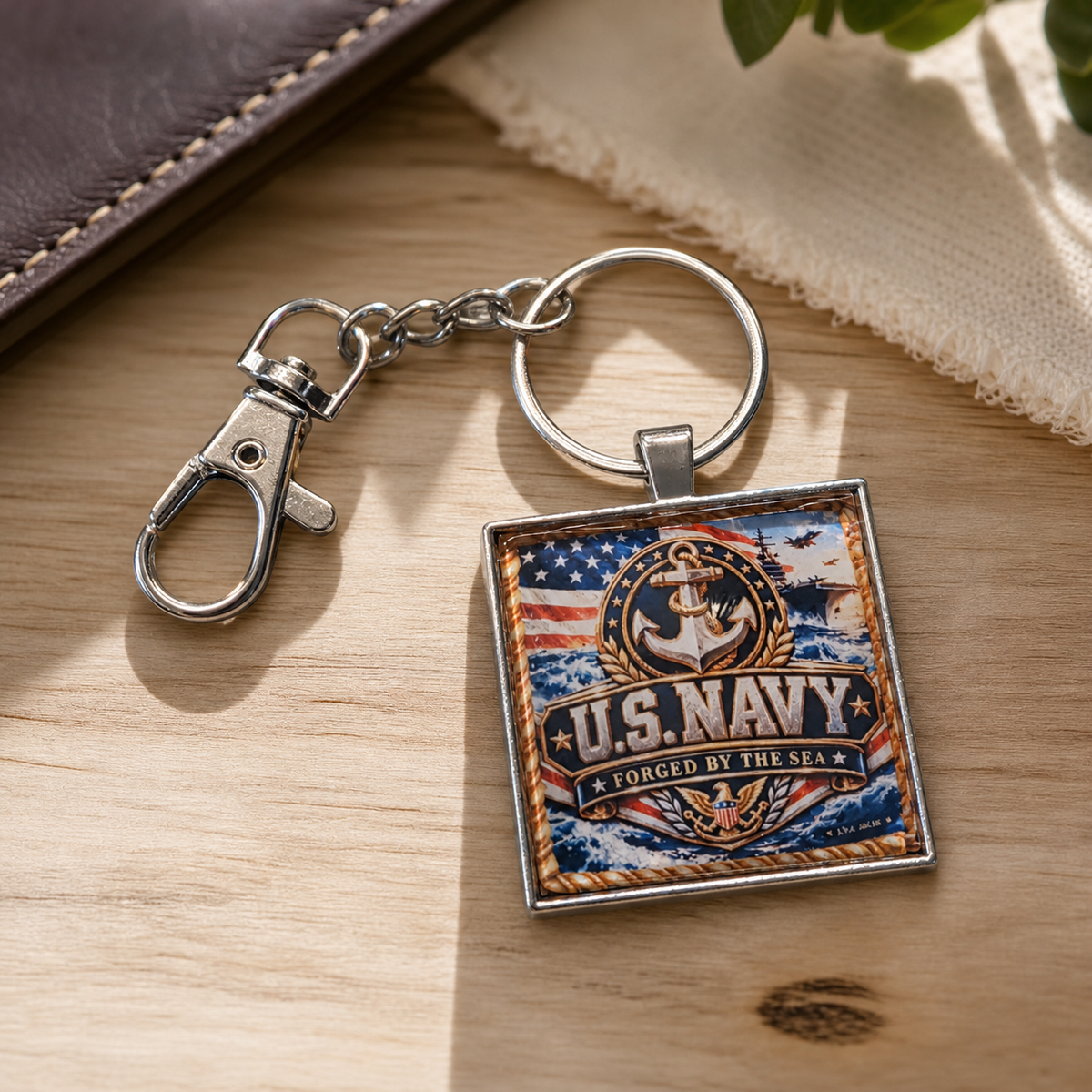USA Forged by the Sea Anchor Keychain,Studio7Fashion