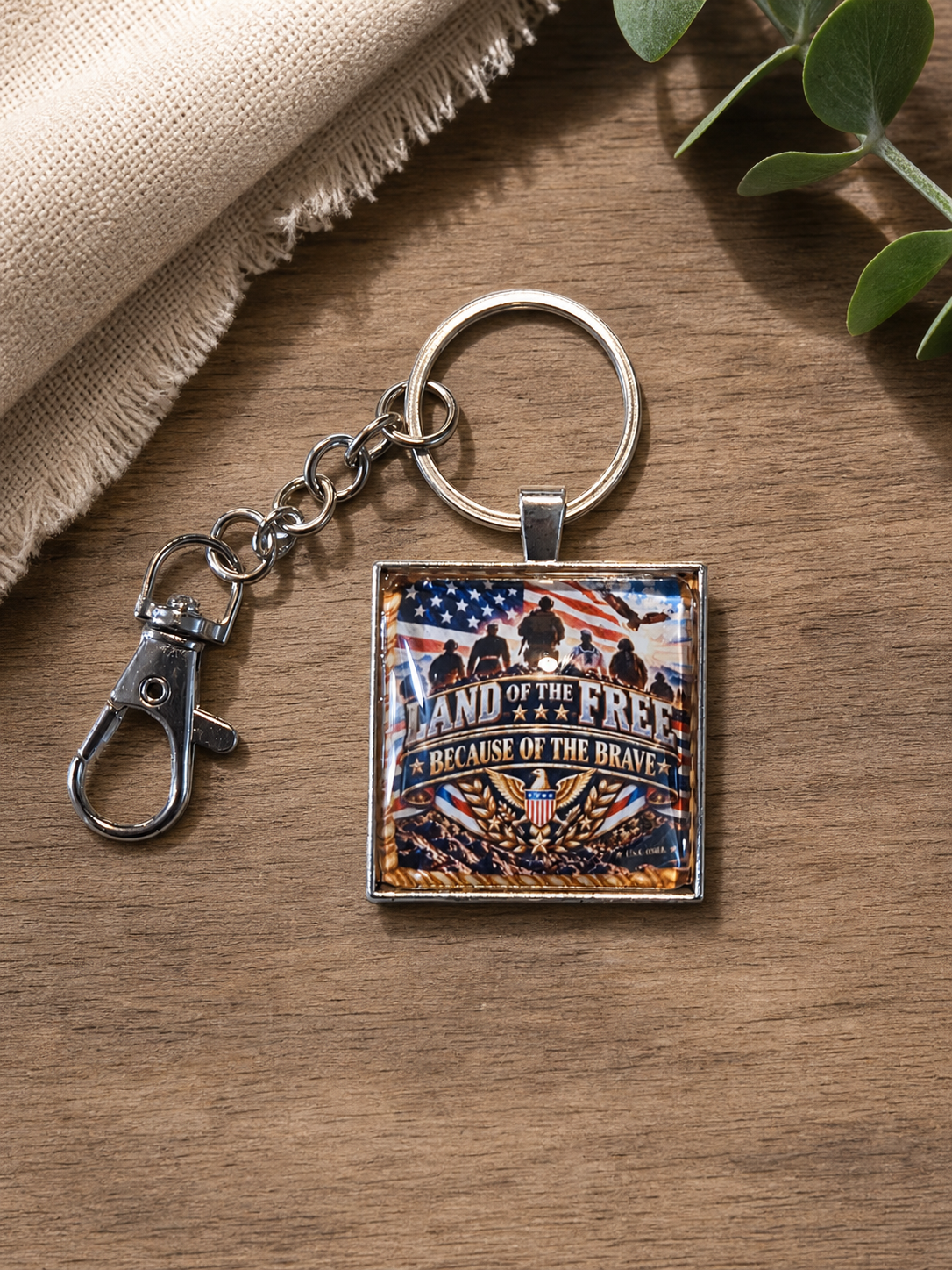 LAND OF THE FREE BECAUSE OF THE BRAVE Patriotic Keychain,Studio7Fashion