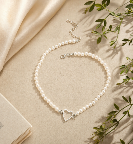 White Beaded Double Heart Necklace,Studio7Fashion