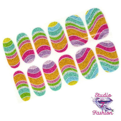 Rainbow Swirl Glitter Nail Wraps