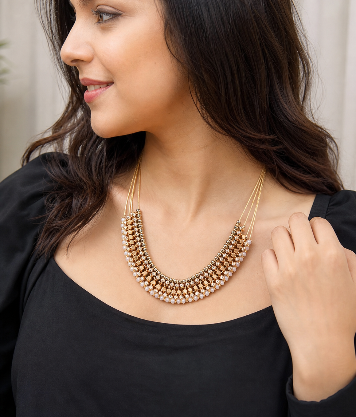 Layered Gold-Tone Beaded Statement Necklace | Studio7Fashion,Studio7Fashion