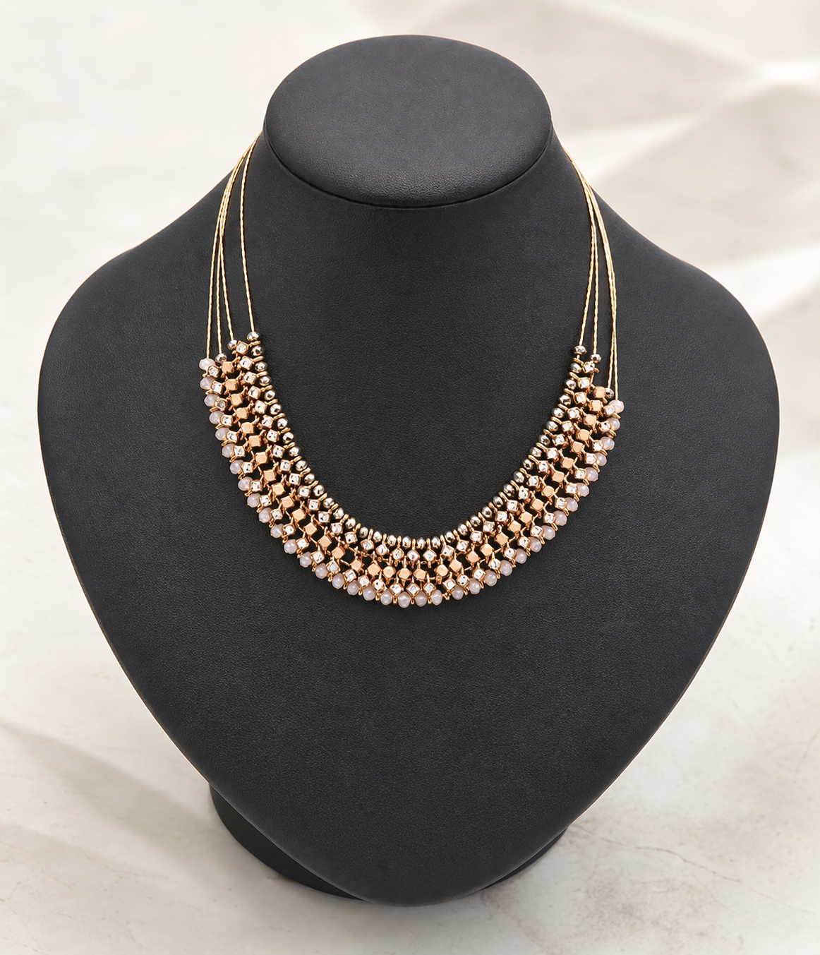 necklace, statement necklace, layered necklace, beaded necklace, gold-tone jewelry, rose gold-tone jewelry, boutique jewelry, women's jewelry, gift idea,Studio7Fashion