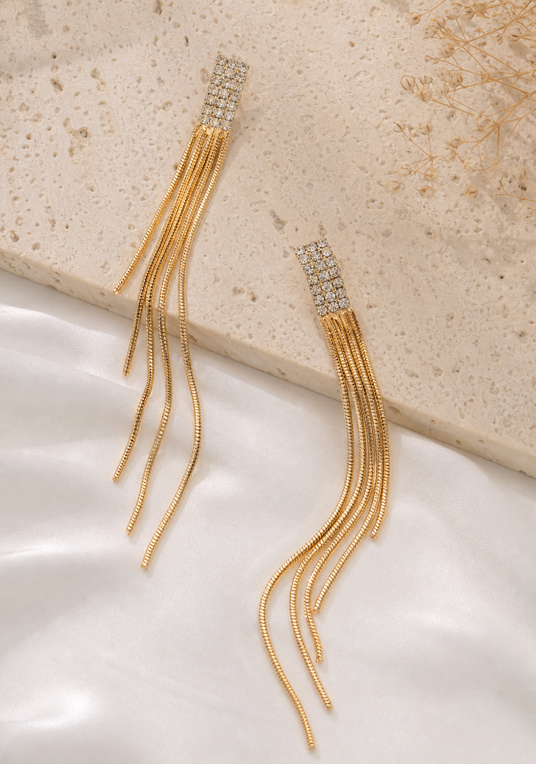 Gold-Tone Sparkling Chain Fringe Earrings,Studio7Fashion