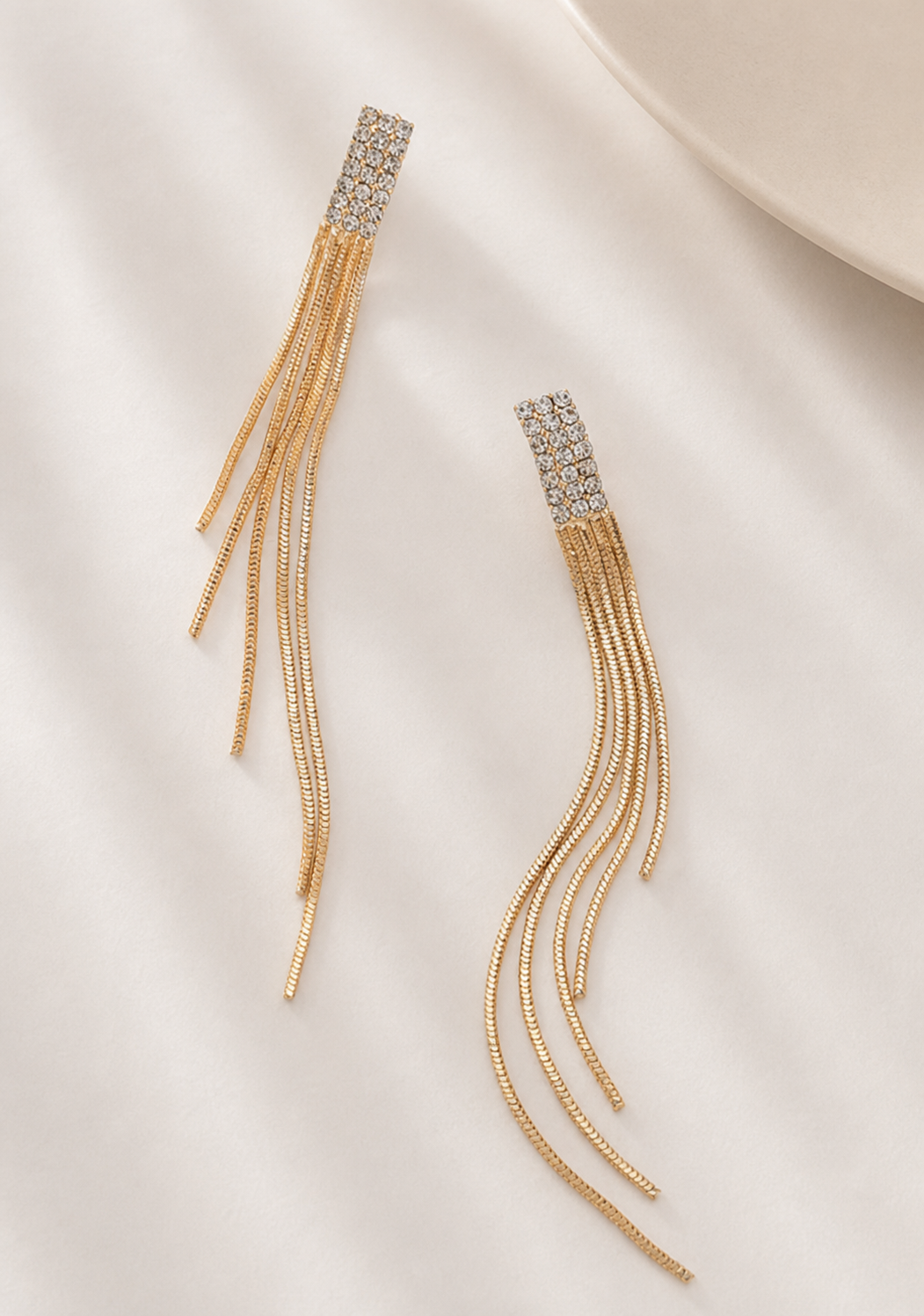 earrings, gold-tone earrings, fringe earrings, chain earrings, drop earrings, statement earrings, women's jewelry, gift jewelry, party jewelry,Studio7Fashion