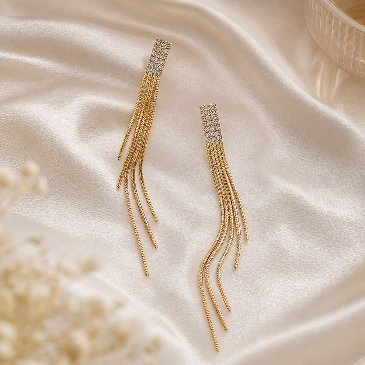 Gold-Tone Sparkling Chain Fringe Earrings,Studio7Fashion