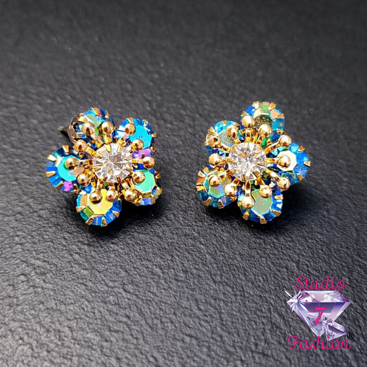 Iridescent Blue Floral Earrings