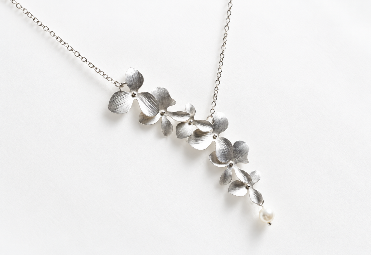 Silver Dangle Floral Necklace