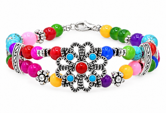 Colorful Beaded Floral Bracelet