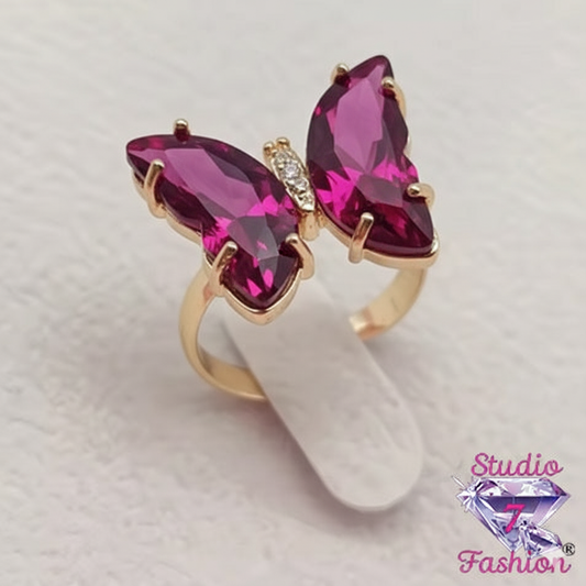 Magenta Butterfly Adjustable Ring