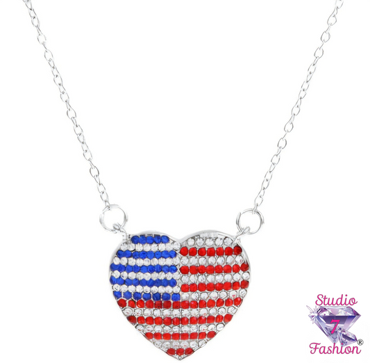 Heart Rhinestone Flag Necklace