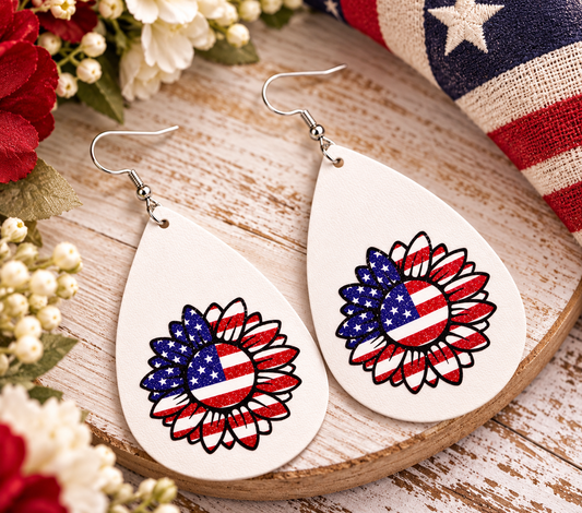 Sunflower Flag Teardrop Wooden Earrings