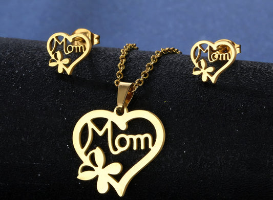 Floral Heart Mom Necklace Earring Set